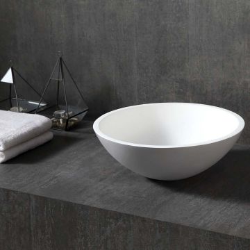 Lavoar de baie, pe blat, 300x300x130 mm, rotund, din compozit, alb mat, MonBlari