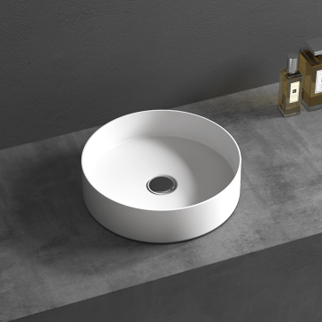 Lavoar de baie, pe blat, 36 cm, rotund, din compozit, alb, MonBlari