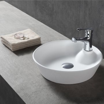 Lavoar de baie, pe blat, 390x390x100 mm, rotund, din compozit, alb mat, MonBlari
