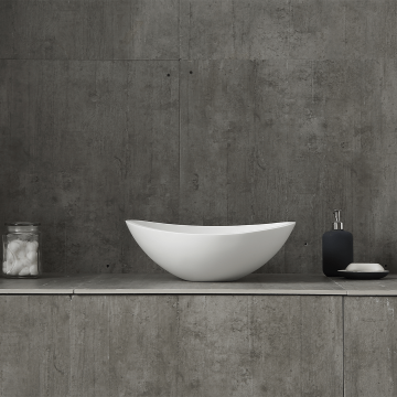 Lavoar de baie, pe blat, 42x40 cm, oval, din compozit, alb, MonBlari