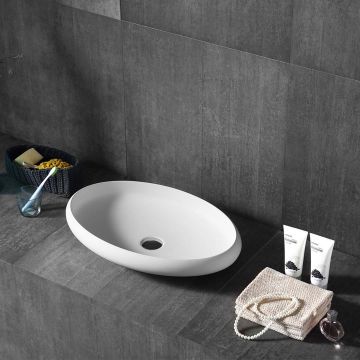 Lavoar de baie, pe blat, 500x350x150 mm, oval, din compozit, alb mat, MonBlari