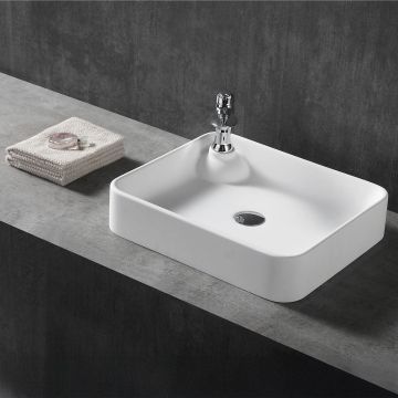 Lavoar de baie, pe blat, 500x420x100 mm, dreptunghiular, din compozit, alb mat, MonBlari
