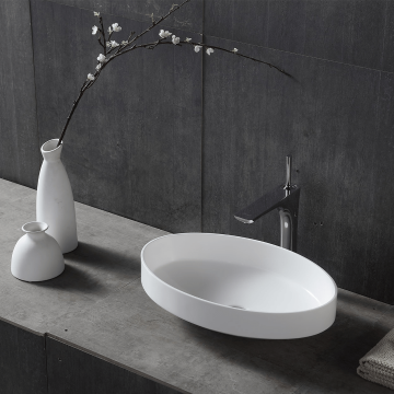 Lavoar de baie, pe blat, 51.5 cm, oval, cu margini inalte, din compozit, alb, MonBlari