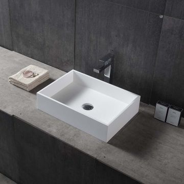 Lavoar de baie, pe blat, 510x360x120 mm, dreptunghiular, din compozit, alb mat, MonBlari