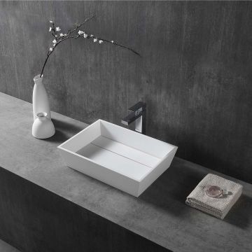 Lavoar de baie, pe blat, 510x360x120 mm, trapezoidal, cu drenaj ascuns, din compozit, alb mat, MonBlari