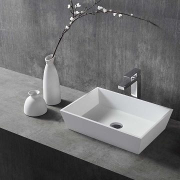 Lavoar de baie, pe blat, 510x360x120 mm, trapezoidal, din compozit, alb mat, MonBlari