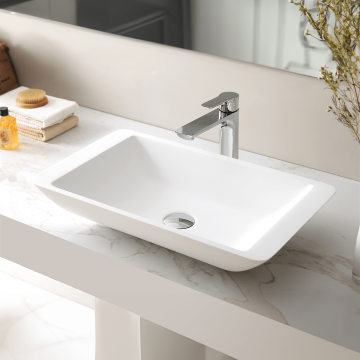 Lavoar de baie, pe blat, 59.5 cm, dreptunghiular, din compozit, alb, MonBlari