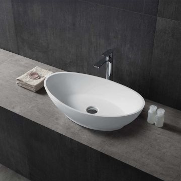 Lavoar de baie, pe blat, 620x345x175 mm, oval, din compozit, alb mat, MonBlari