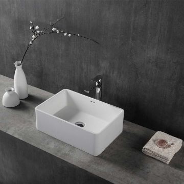 Lavoar de baie, pe blat, inalt, 500x320x170 mm, dreptunghiular, din compozit, alb mat, MonBlari