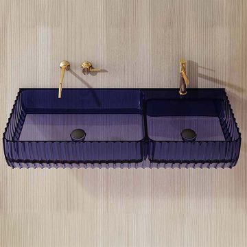 Lavoar de baie, pe perete, 100 cm, dreptunghiular, 2 cuve, din rasina, mov transparent, MonBlari