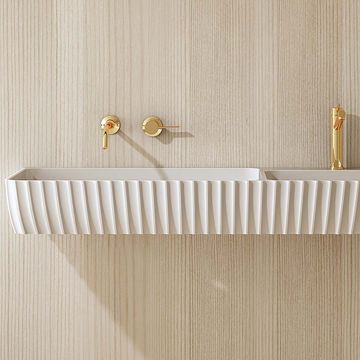 Lavoar de baie, pe perete, 120 cm, dreptunghiular, 2 cuve, din compozit, alb mat, MonBlari