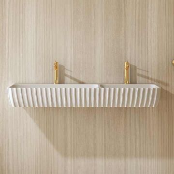 Lavoar de baie, pe perete, 120 cm, dreptunghiular, 2 cuve, din compozit, alb mat, MonBlari