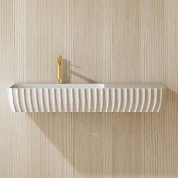 Lavoar de baie, pe perete, 120 cm, dreptunghiular, cu spatiu de depozitare, din compozit, alb mat, MonBlari