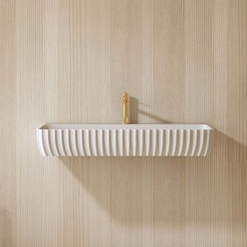 Lavoar de baie, pe perete, 80 cm, dreptunghiular, cu colturi rotunjite, din compozit, alb mat, MonBlari