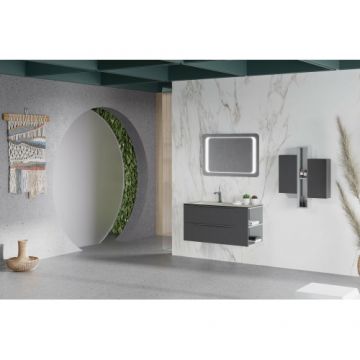 Set masca si lavoar ceramic Oikos Savinidue cu extensie laterala, 121 cm - Dimensiune 121 cm