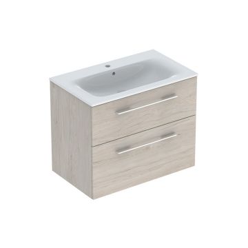 Set mobilier cu lavoar, Geberit, Selnova Square, 80 cm, nuc american hickory deschis