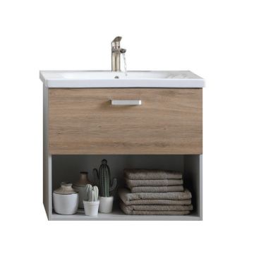 Set mobilier si lavoar Kolpasan, Evelin, 1 sertar, 80 cm, stejar gri / gray oak