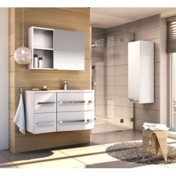 Set Mobilier Suspendat Cu Lavoar Marmura Opal Dreapta 90cm alb - Oristo - Dimensiune 90 cm