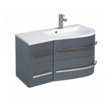 Set mobilier suspendat Oristo Opal cu lavoar de dreapta, 90 cm, gri lucios - Dimensiune 90cm