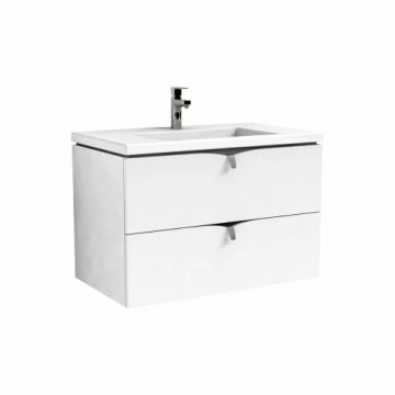 Set mobilier suspendat Oristo Siena alb si lavoar Amelia, 80 cm - Dimensiune 80 cm