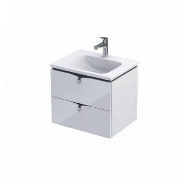 Set mobilier suspendat Oristo Siena cu 2 sertare, alb si lavoar marmura Amelia 60 cm - Dimensiune 60 cm