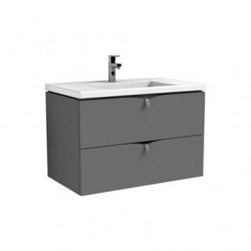 Set mobilier suspendat Oristo Siena cu 2 sertare, gri mat si lavoar marmura Amelia 80 cm - Dimensiune 80 cm