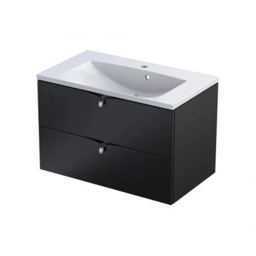 Set mobilier suspendat Oristo Siena negru mat si lavoar Amelia, 80 cm - Dimensiune 80 cm