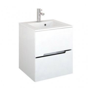 Set mobilier suspendat Oristo Silver cu 2 sertare, alb si lavoar marmura 50 cm - Dimensiune 50 cm