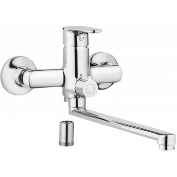 Baterie de lavoar-cadă, montare pe perete, cu pipă alungită - racord furtun, Chaber, BGC_056M