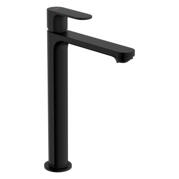Baterie inalta de lavoar cu ventil, Hansgrohe, Rebris S 240, CoolStart, negru mat