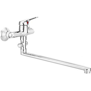 Baterie pentru chiuvetă, montare pe perete, cu pipă alungită - racord furtun, Lobo, BYU_056M
