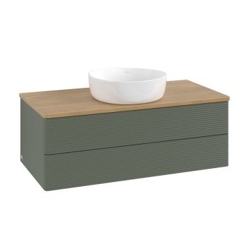 Mobilier suspendat pentru lavoar, Villeroy & Boch, Antao, 100 cm, Leaf Green matt lacquer/Honey Oak