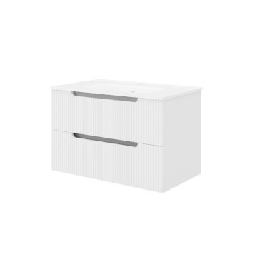 Set mobilier riflat cu lavoar Fluminia, Malta 60, cu sertare soft close, alb