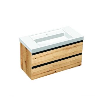 Set mobilier suspendat cu lavoar Kolpasan, Harmony 100, cu 2 sertare, bronze oak