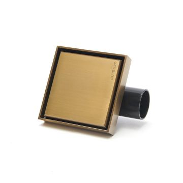 Sifon pardoseala Elysium Aquatrap, faiantabil, din otel inoxidabil, 10x10 cm, auriu mat