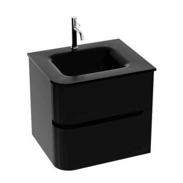 Set mobiler suspendat, Spectrum, Alcazar, 60 cm, colț rotunjit și lavoar din sticlă, negru mat