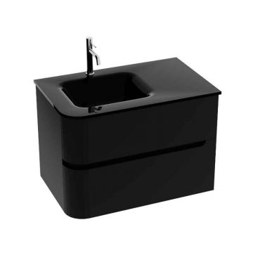 Set mobilier suspendat, Spectrum, Alcazar, 80 cm, colț rotunjit și lavoar din sticlă, negru mat