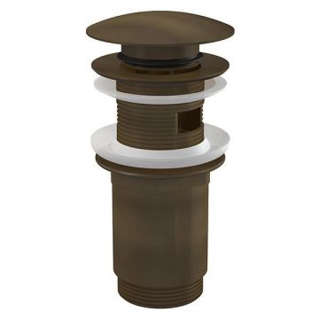 Ventil pentru lavoar cu preaplin, Alcadrain, cu click-clack si dop mare, bronz antic