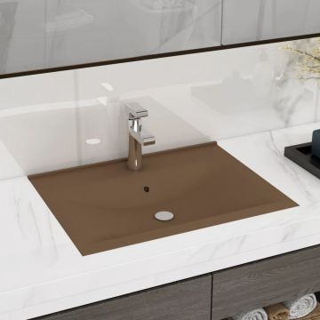 vidaXL Chiuvetă baie lux, orificiu robinet crem mat 60x46 cm ceramică
