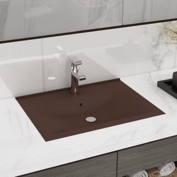 vidaXL Chiuvetă baie lux, orificiu robinet, maro mat 60x46 cm ceramică