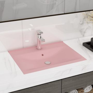 vidaXL Chiuvetă baie lux orificiu robinet roz mat 60x46 cm ceramică