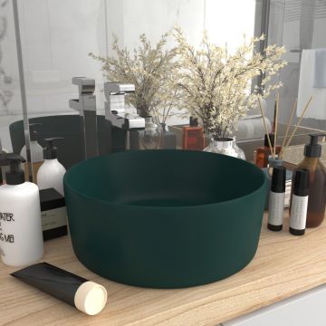 vidaXL Chiuvetă baie lux verde închis mat 40x15 cm ceramică rotund