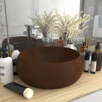 vidaXL Chiuvetă de baie lux maro închis mat 40x15 cm ceramică rotund