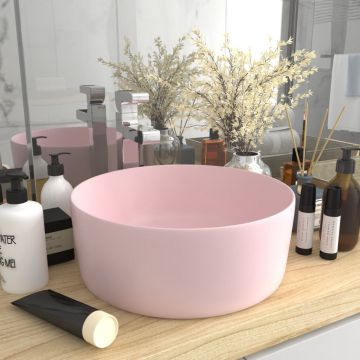 vidaXL Chiuvetă de baie lux, roz mat, 40x15 cm, ceramică, rotund