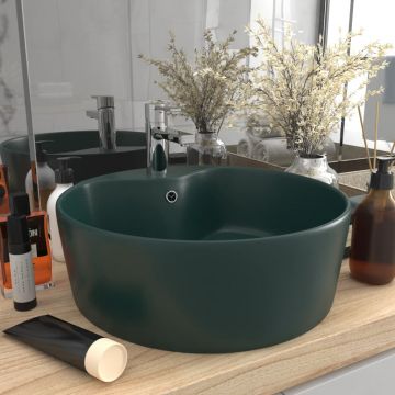 vidaXL Chiuvetă de lux cu preaplin verde închis mat 36x13 cm ceramică