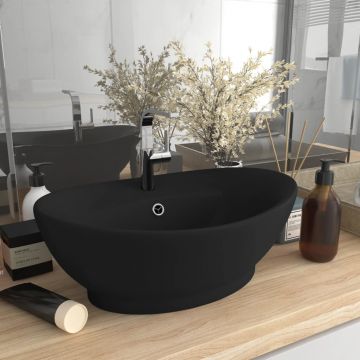 vidaXL Chiuvetă lux cu preaplin, negru mat, 58,5x39 cm ceramică, oval