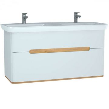 Unitate de baza lavoar baie 130cm, cu 2 drawers, cu double lavoare   chiuvete, fara legs, alb mat   61187