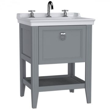 Unitate de baza lavoar baie, 65cm, cu drawer, cu vanity lavoar   chiuveta baie 3 orificii pentru robinet, mat grey   62187