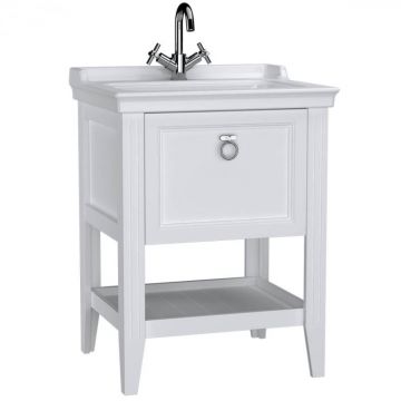 Unitate de baza lavoar baie, 65cm, cu drawer, cu vanity lavoar   chiuveta baie cu orificiu baterie, alb mat   62177