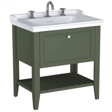 Unitate de baza lavoar baie 80cm, cu 1 drawer, cu vanity lavoar   chiuveta baie 3 orificii pentru robinet, retro green   65818